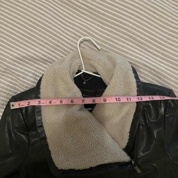 BCBGMaxAzria Green Leather Jacket with Wool Collar - Picture 12 of 12